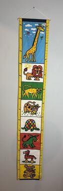 Vintage New Kreier Kids Fabric Growth Chart Animal Wall Hanging